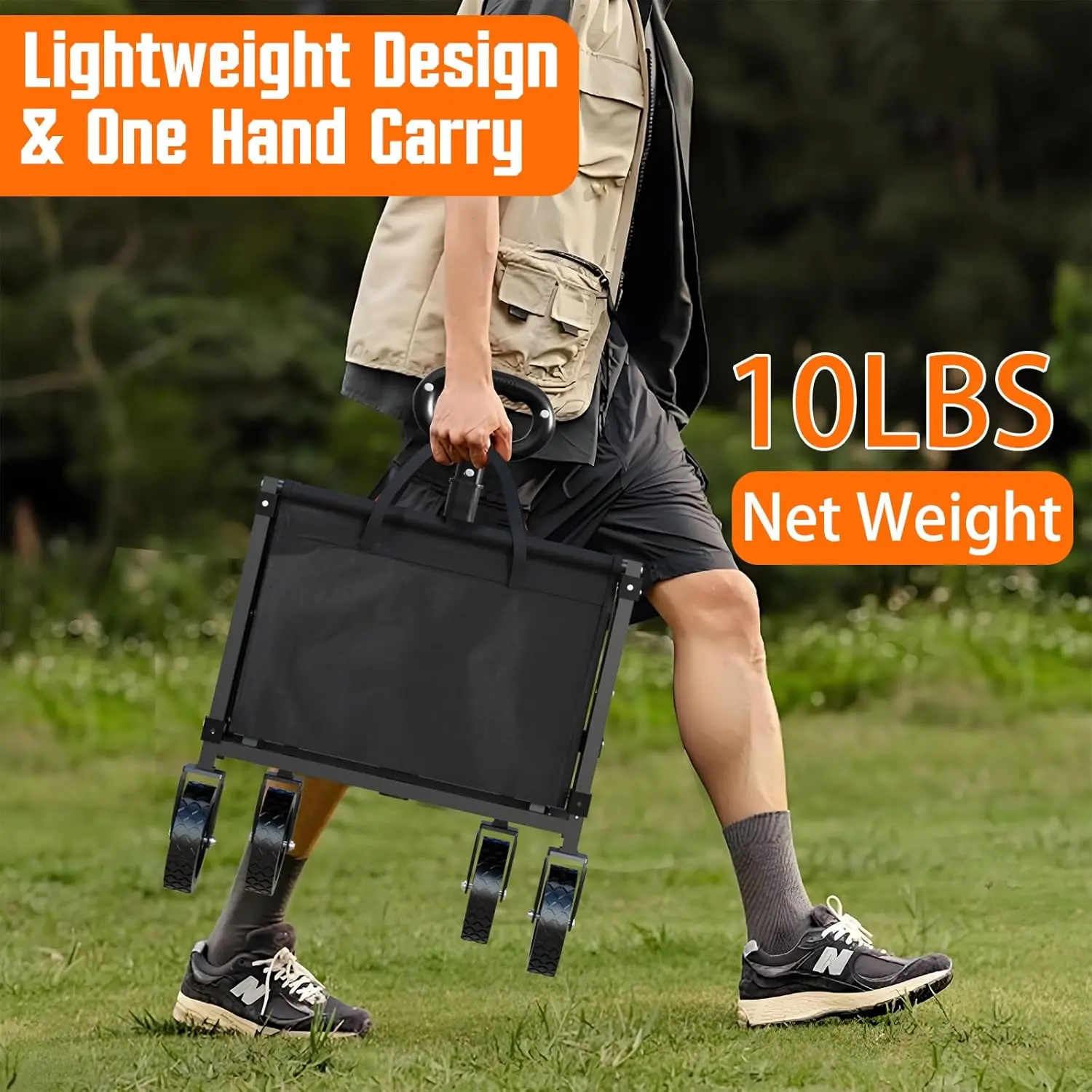 Foldable Utility Wagon Cart with 360° Wheels, Lightweight Shopping Cart for Grocery Camping Garden Beach - view 4