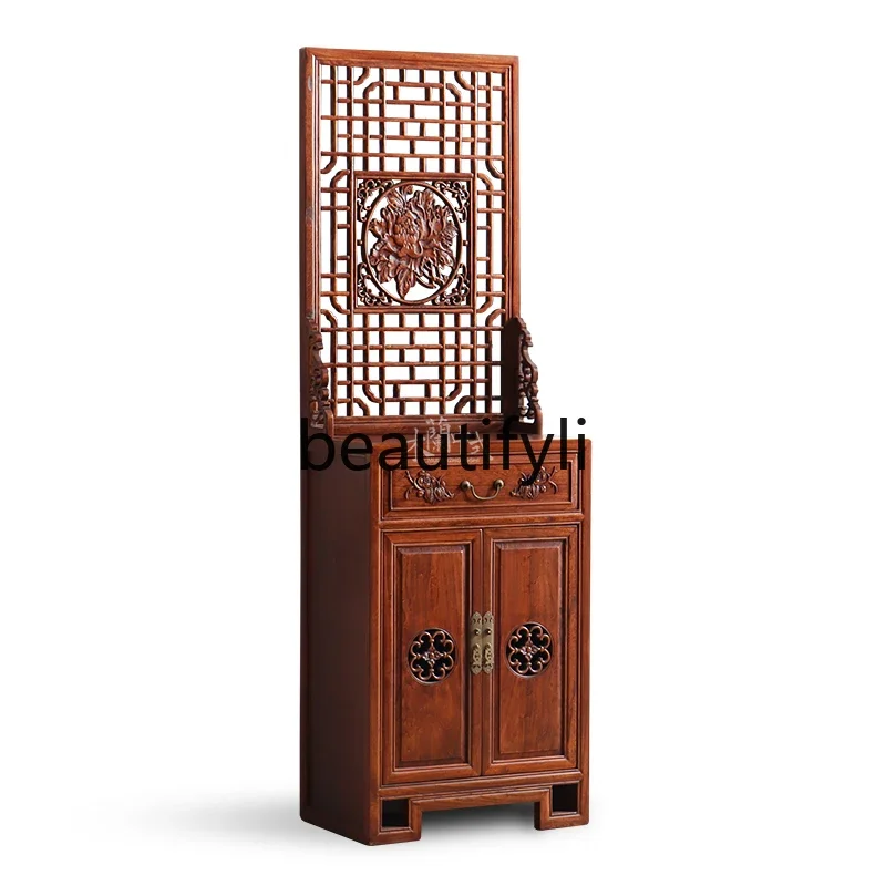 

Chinese Style Carved Entrance Screen Partition Cabinet Elm Wood Storage Entryway Cabinet Classical Furniture