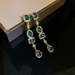 2023 New Fashion Trend Unique Design Delicate Elegant Green Zircon Tassel Earrings Women High Jewelry Wedding Party Gifts