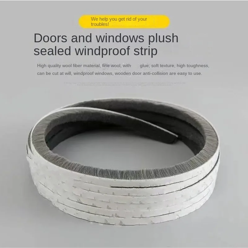 5/10/20M Self-adhesive Wool Sealing Strip, Aluminum Alloy Door And Window Insulation, Sound Insulation, And Collision Prevention