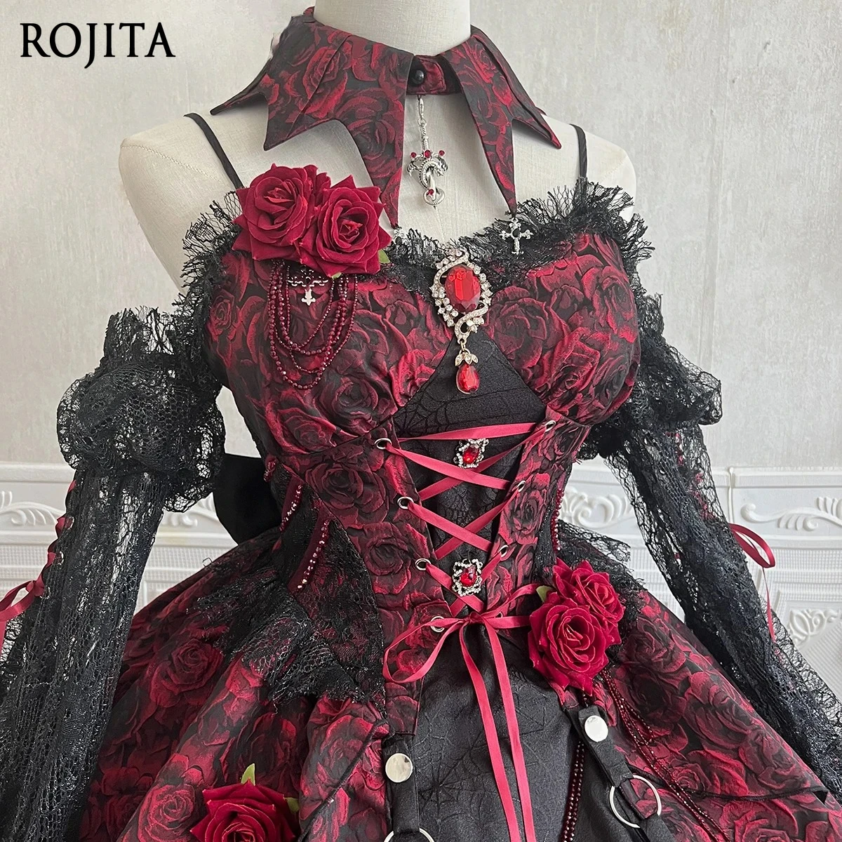 Original Rose Dish Jsk Lolita gótico oscuro negro y rojo Jacquard subcultura vestido de corte Lolita 2025 nuevo vestido de Lolita para mujer