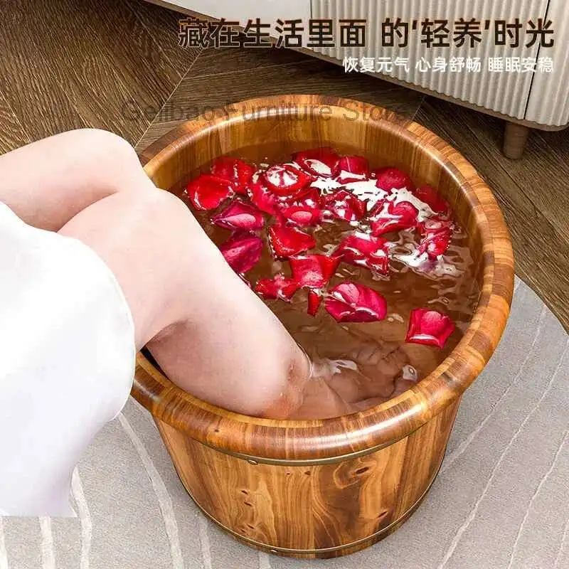 Foot Bath Tub Wooden Carbonized Bucket Home Solid Wood Health Heat Preservation Portable Bathtub