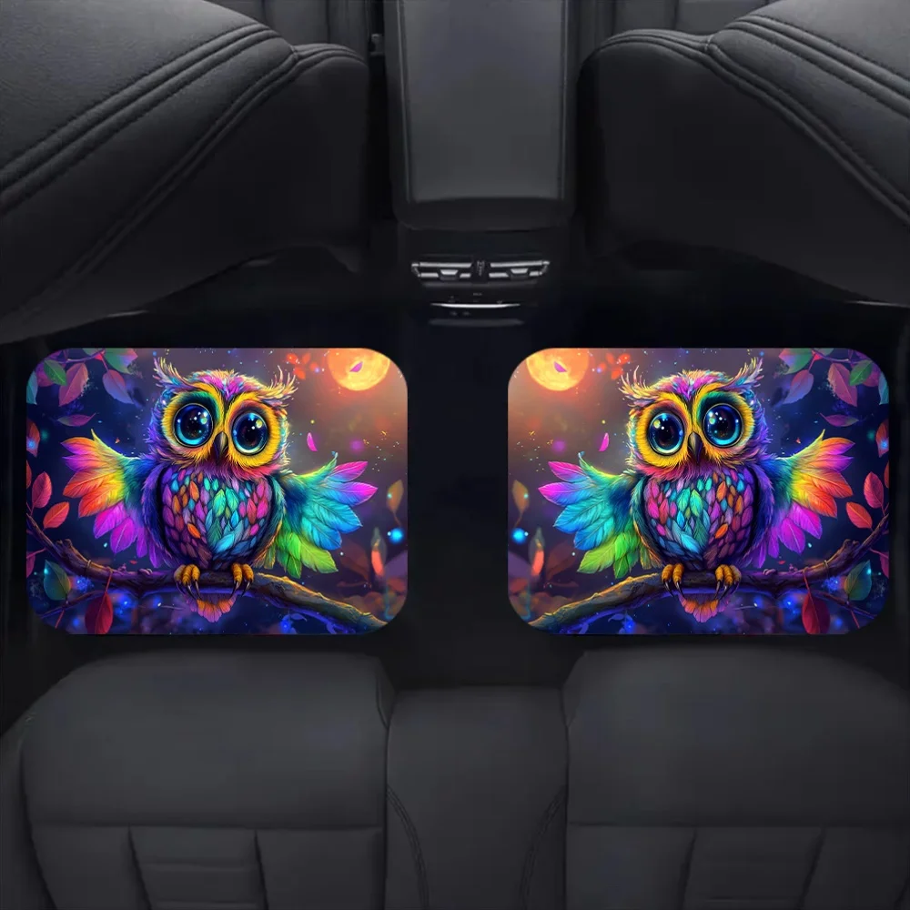 

4pcs Rainbow Owl Car Floor Mats - Vibrant Floral Design, Durable Polyester, Easy To Clean, Fit For All Vehicles, Enhances Drivin