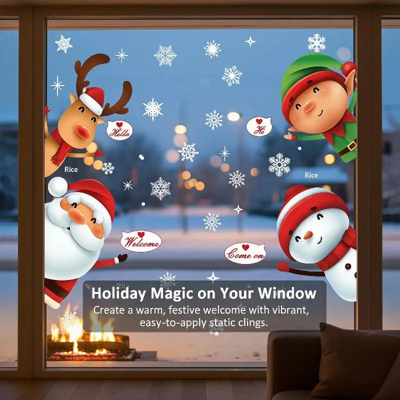 Picture 5: Christmas Window Static Stickers 2/4 Sheet Removable Santa Reindeer Snowflake Pattern for New Year Winter Home Decoration