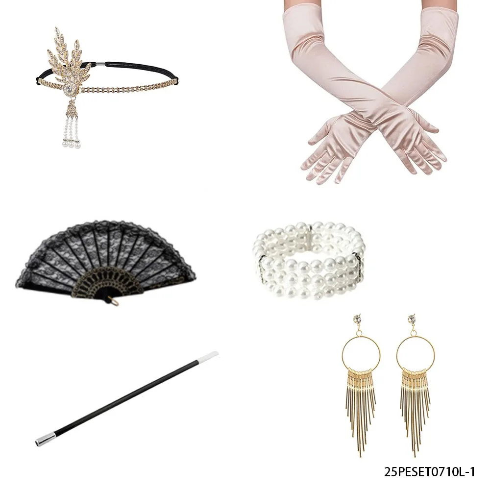 

PESENAR полный комплект аксессуаров в стиле Flapper 1920-х годов, повязка на голову, перчатки, браслет с вентилятором, серьги-держатели для сигарет