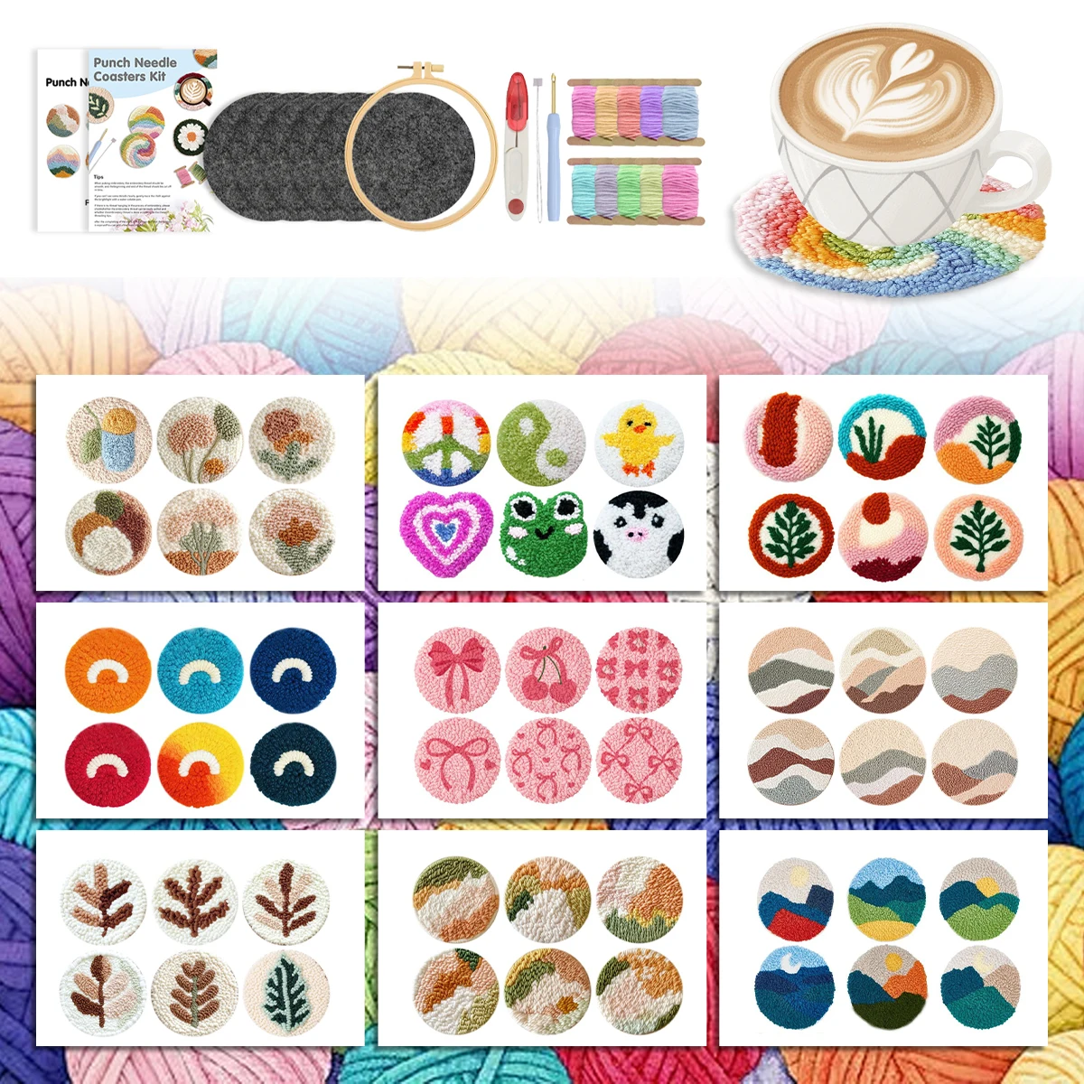 

GATYZTORY Needle Punch Kit Coaster 6pcs Table Decoration And Accessories Art And Crafts With Needles Artwork Cross Stitch Set