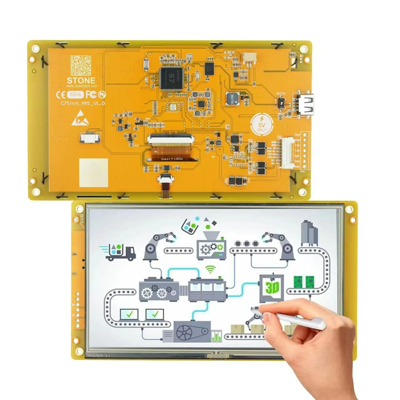 

7" TFT LCD Display 800*480 with 1GHz CPU & Driver & STONE Designer Software Can Be Controlled By Any MCU