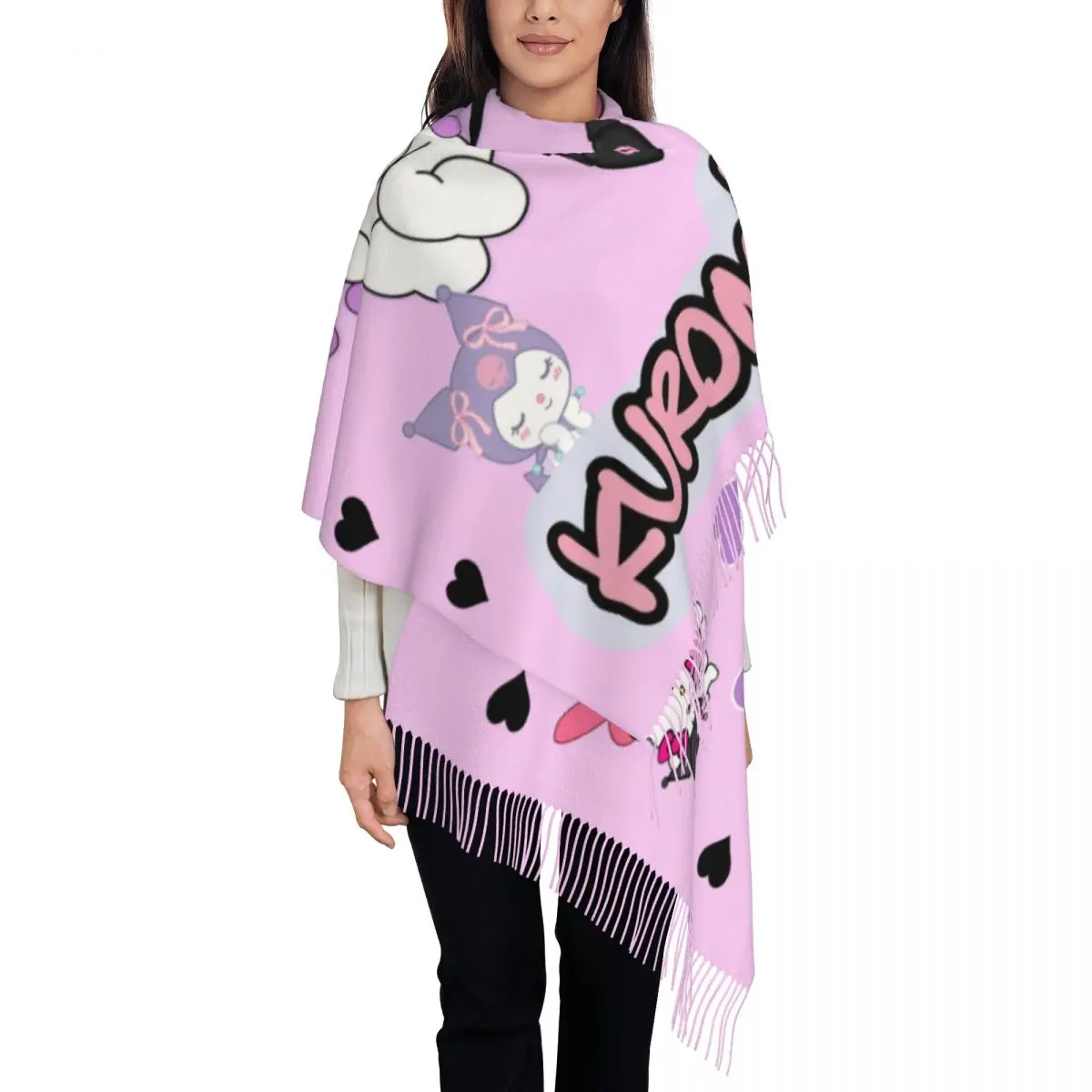 

Женский шарф с кисточками из мультфильма Куроми на заказ, мягкая шаль, женские зимне-осенние шарфы