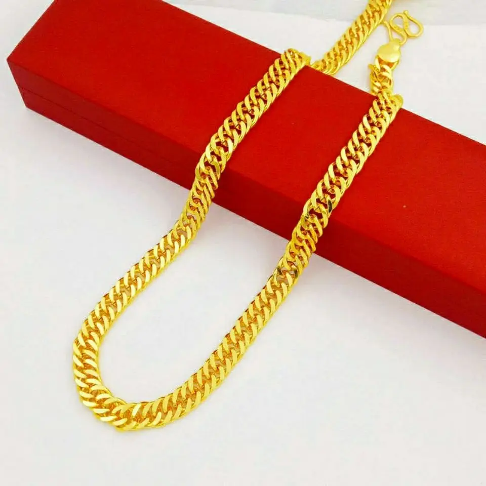 Simulatie 100% Pure 18K Gold Big Boss Ketting Heren Trendy Mannen Persoonlijkheid Ketting Dominante Dikke Bandjes Real gouden Sieraden