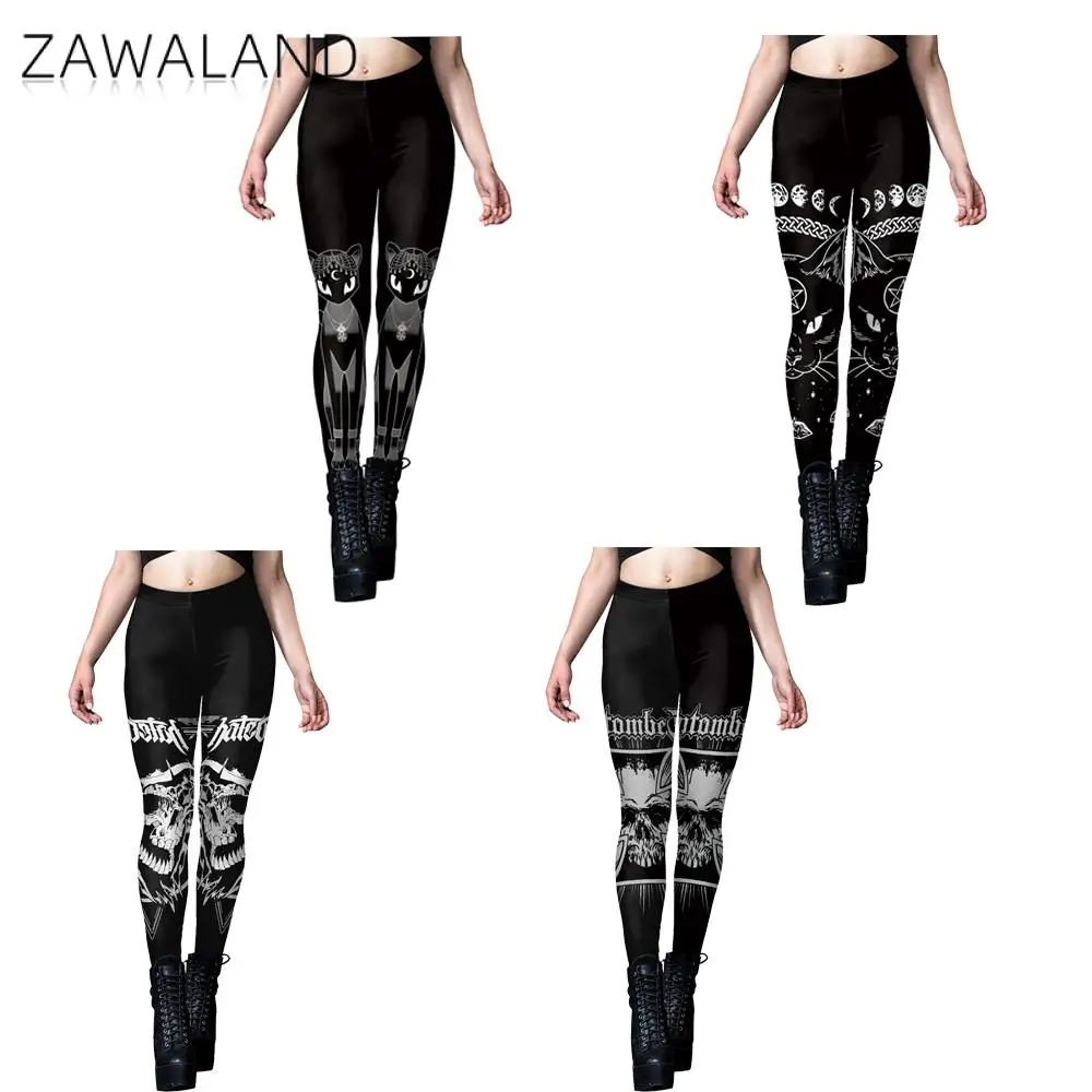 Halloween Skeleton Printing Leggings Steampunk Leggings 3D Printing Tights Fitness Pants Slim Fit Pants Gothic Style Pants