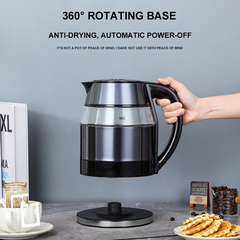 GELAIBO اللون الصلب طبقة مزدوجة عالية البورسليكات الزجاج غلاية كهربائية غلاية كهربائية منزلية غلاية مضادة للتجفيف