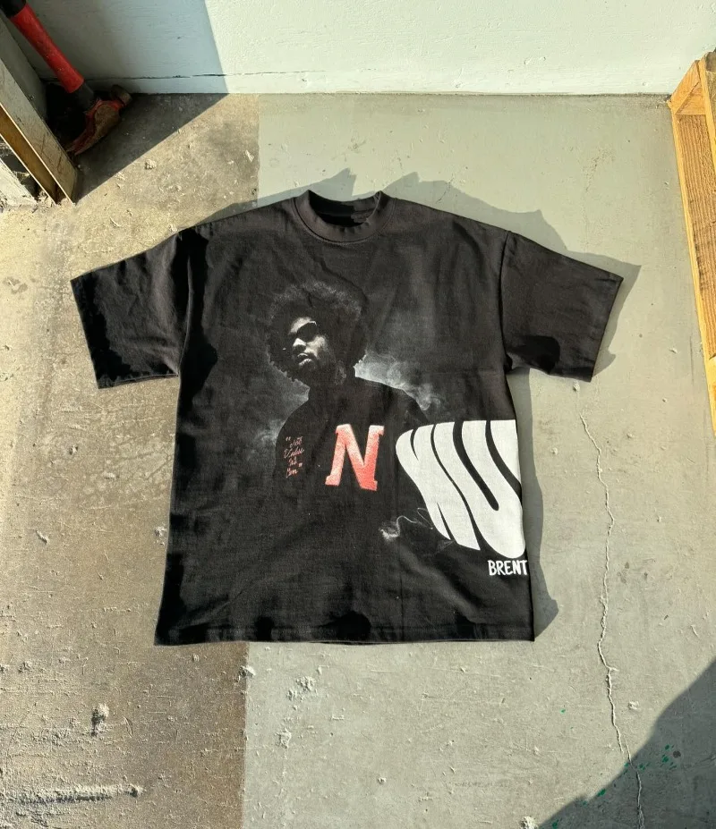 

American street vintage cartoon letter print oversized T-shirt Men y2k Harajuku fashion couple casual loose sports shirt