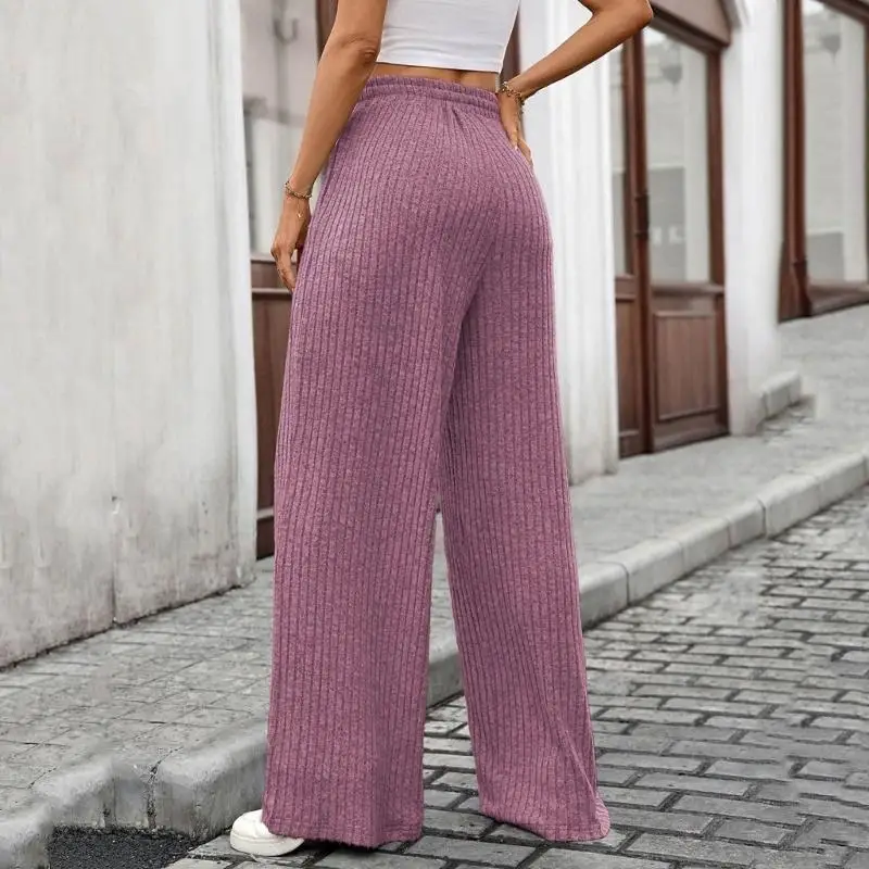 Y3NE Pantalones chándal punto acanalados texturizados para mujer, pantalones suéter sueltos pierna ancha con con