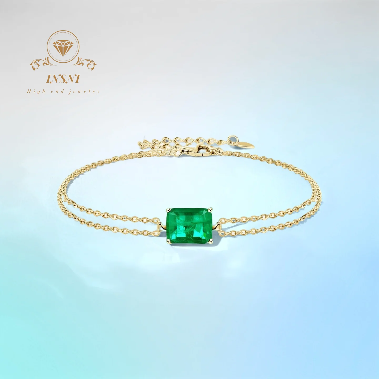 

Квадратный изумрудный браслет с двойной цепочкой из серебра S925 для женщин, высококачественный дизайн, роскошные элегантные ювелирные изделия премиум-класса, не вызывает аллергии, подарок