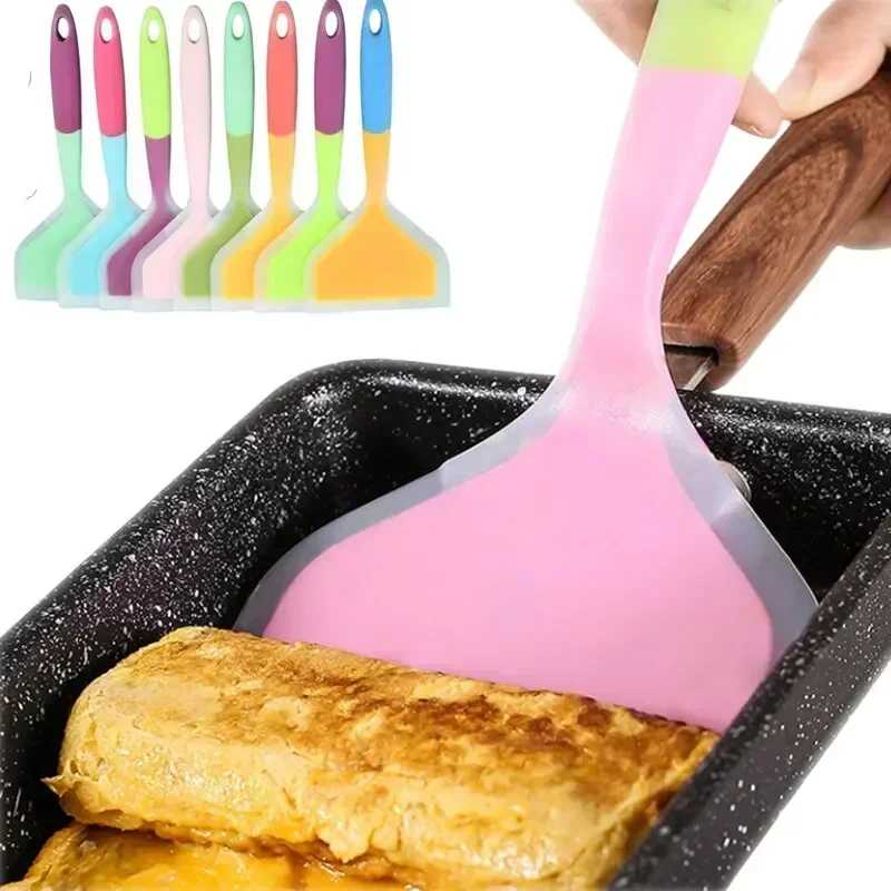 3pcs Silicone Kitchen Ware Cooking Utensils Spatula Beef Meat Egg Kitchen Scraper Wide Pizza Cooking Tools Shovel Random Color