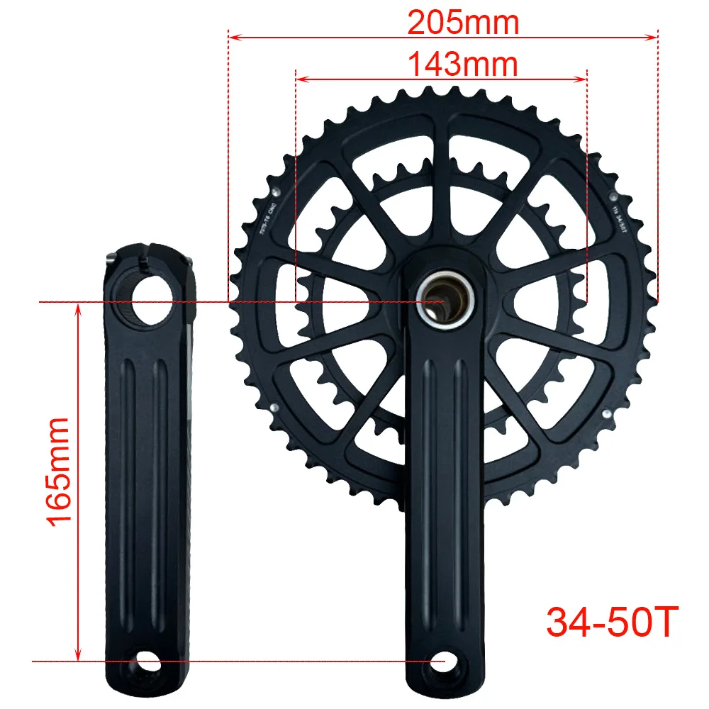 Road Bicycle Crankset 11 12 Speed 11v 12v Hollow 34/50T Alloy Double Chainring Chainwheel Crank Chainset 165mm Gravel Bike Part