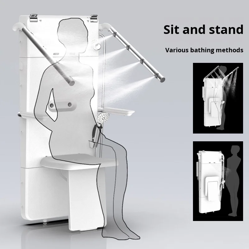 Multi-Functional Thermostatic Wall-Mounted Sitting Bath Chair Elderly Foldable Shower Rehabilitation Therapy Supplies