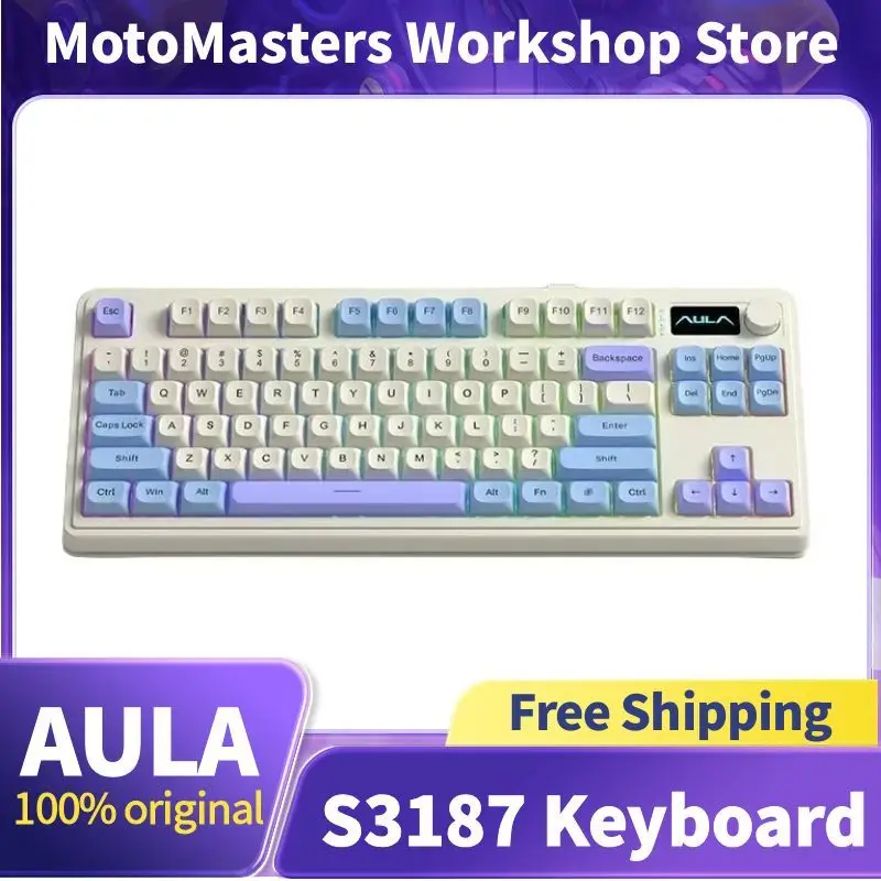 

AULA S3187 3-режимная беспроводная клавиатура, аккумулятор 1800 мАч, RGB, ABS, колпачки для клавиш, игровая офисная игровая клавиатура, 84-клавишная механическая на ощупь подарки