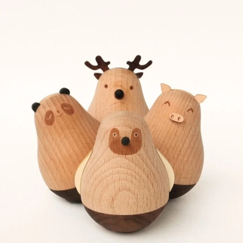 

Wooden Tumbler Cartoon Doll Toy Funny Roly-Poly Elk Penguin Animal Figurines Home Office Desk Decoration Ornament Christmas Gift