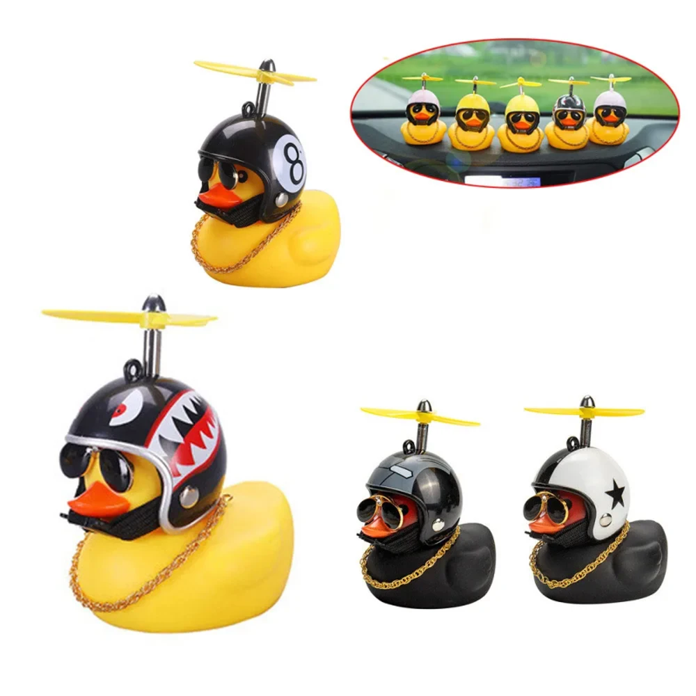 

Rubber Duck Toy Car Ornaments Yellow Duck Car Dashboard Decorations Cool Glasses Duck with Propeller Helmet