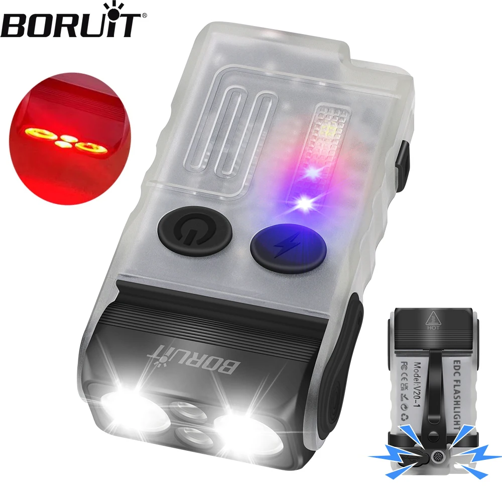 

BORUiT V20 EDC Keychain Flashlight Portable Mini Torch Type-C Rechargeable Work Light With Magnet Beep Camping Pocket Lantern