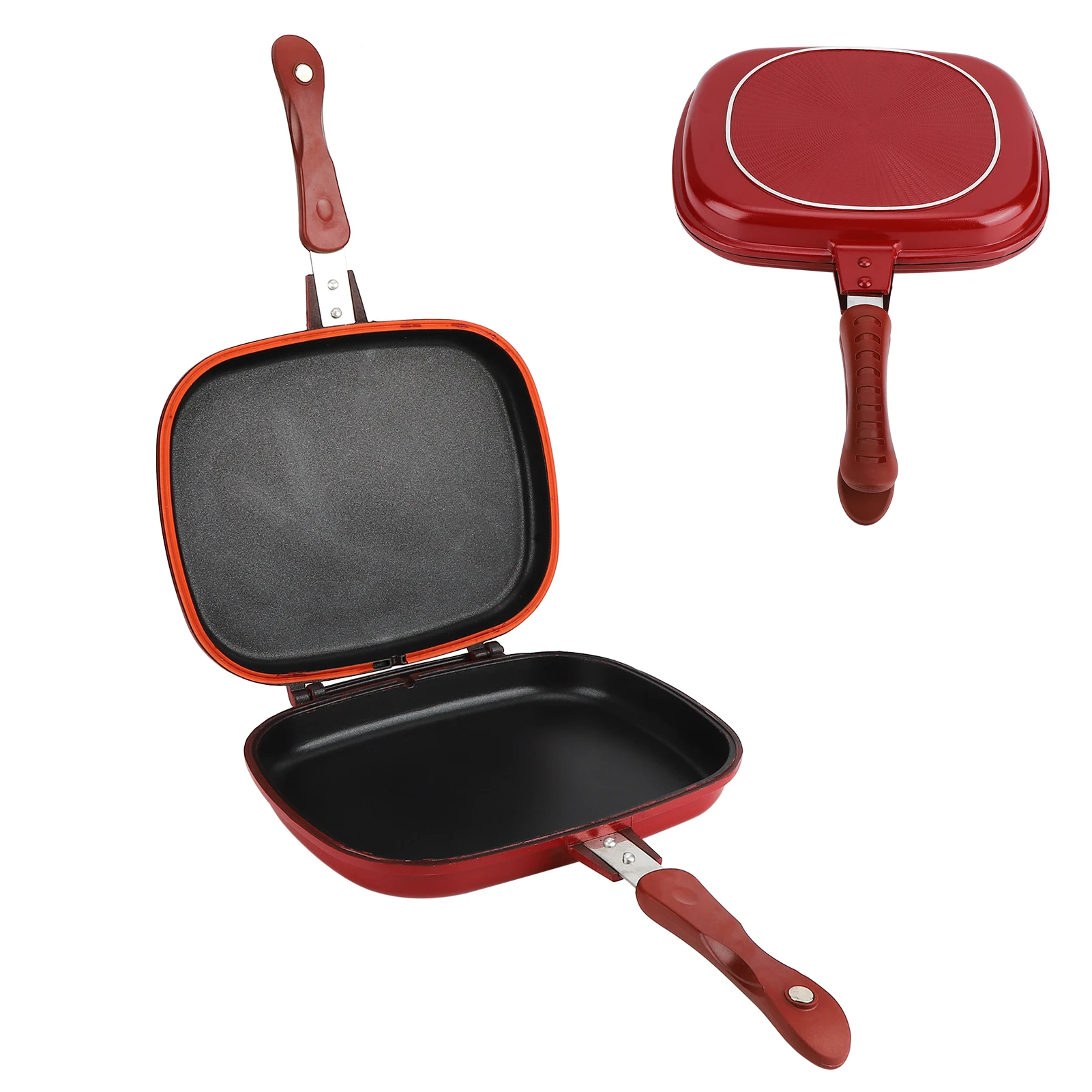 28cm Red Square Pan, Red Square Double-Sided Non-Stick Frying Pan - Perfect for Barbecues and Kitchen Cooking