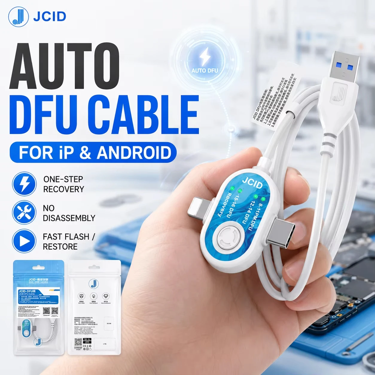 JCID DFU Recovery Cable Automatic DFU Entry Line For iP Tablet Laptop Android Firmware Flash System Repair Diagnostic Tester Kit