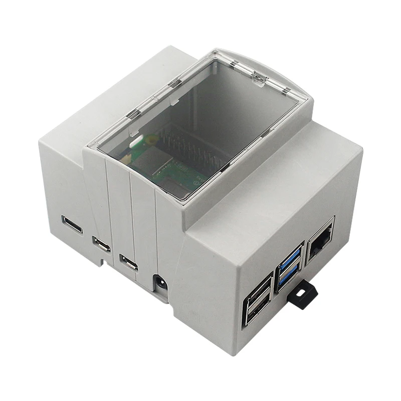 Raspberry Pi 4B ABS Case DIN Rail Box Injection Moduling Protection Shell with Cooling Fan Optional for Raspberry Pi 4 Model B