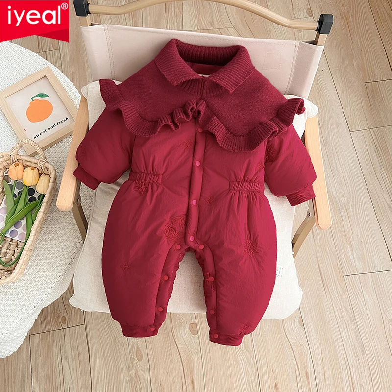 IYEAL Baby Winter Warm Fleece Jumpsuit Thick Outerwear Cotton Jacket Red New Year Outfit For Baby's Hundred Day Outfit