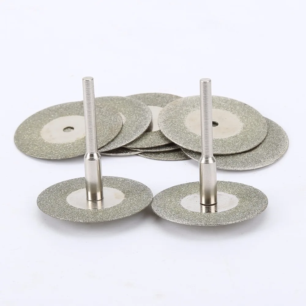 10pcs 30mm Diamond Cutting Discs Cut Off  Mini Diamond Saw Blade with 2pcs Connecting 3mm Shank for Dremel Drill Fit Rotary Tool