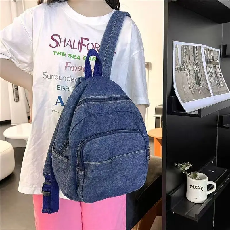 Denim Fashion Backpacks for School Trend Student Jeans Bag Multi Pockets Large Capacity Rucksack Mochila De Escola Feminina