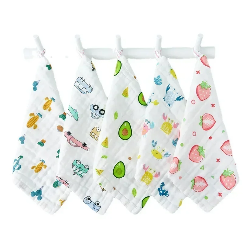 1pcs/5pcs Baby Face Towel Muslin 6 Layers Cotton Soft Baby Towels Handkerchief Bathing Feeding Face Washcloth Wipe Burp Cloth