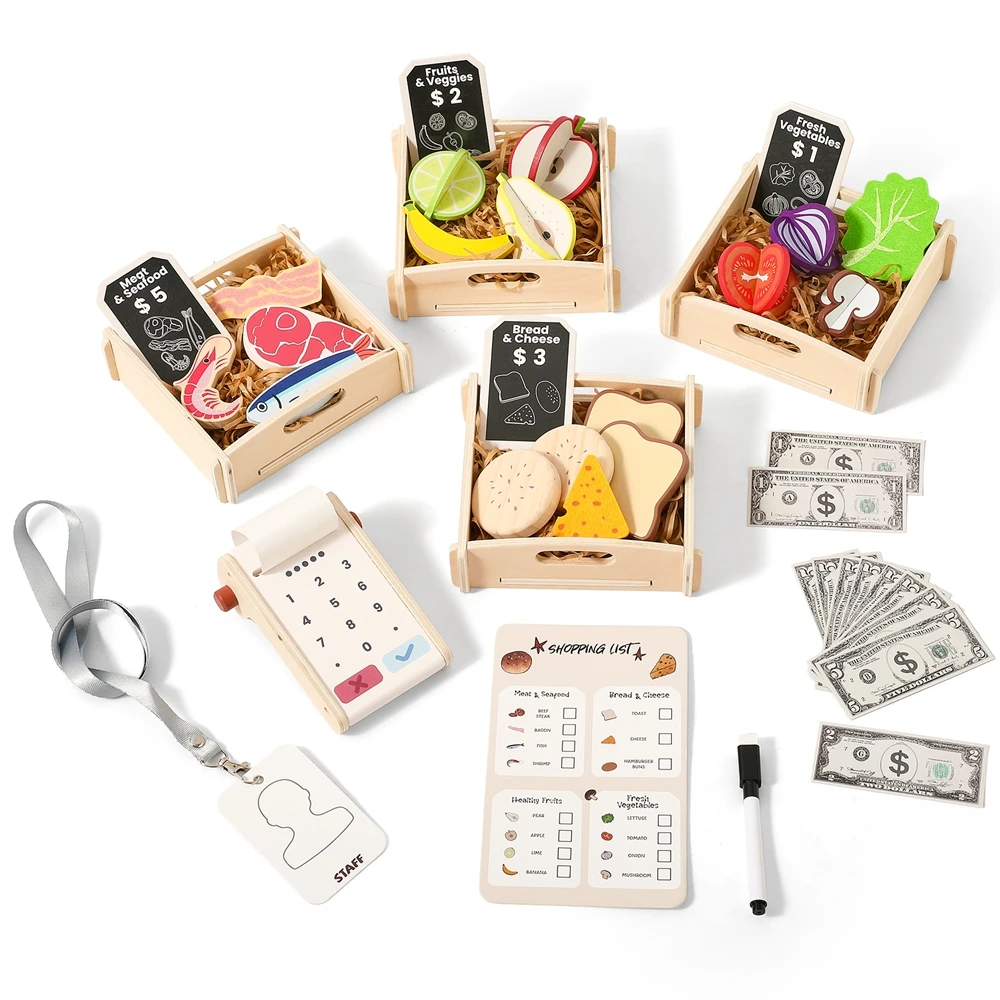 Simulation Operating Toy Set Wooden Baby Toys Baby Interactive Social Game Playhouse Toys Wooden Fruits, Vegetables Toy Kid Gift