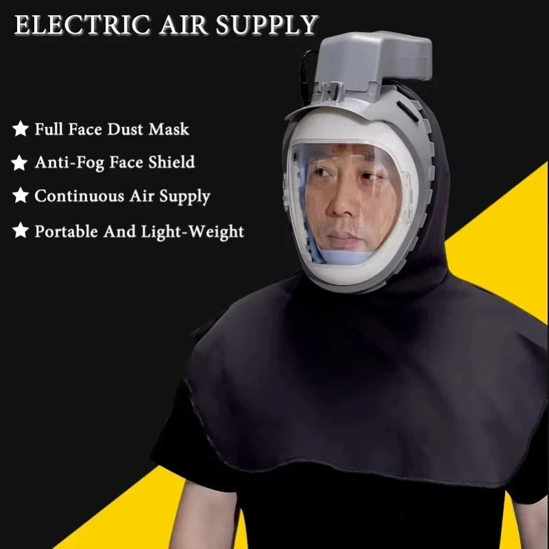 Powered Air Purifying Respirator Full Face Mask – Electric Air Supply System with Adjustable Dustproof Hood for Industrial Work