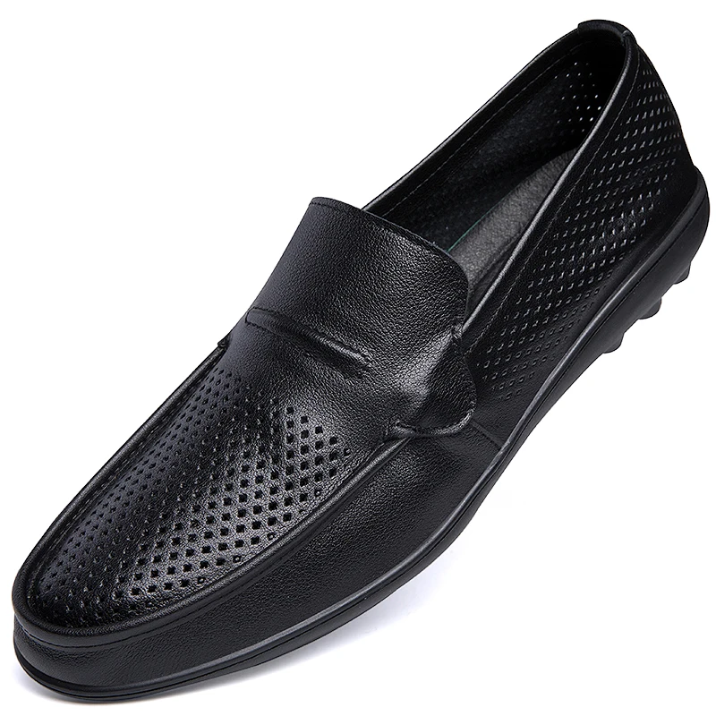 

Hollow Out Genuine Leather Penny Loafers Slippers Men Moccasins Mens Casual Shoes Half Shoes Slip On Flats Male Driving Shoes