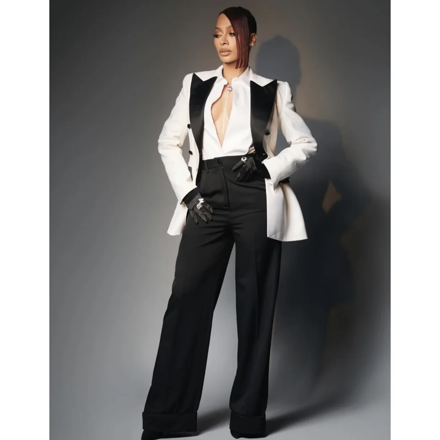 

Allingentle Women's Pantsuit Outfit 2 Piece Suit Double Breasted Women's Suits Peak Lapel Blazer & Trousers Customize
