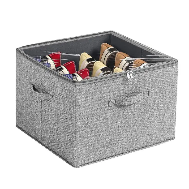 

Shoe Organizer Bottom Support Fabric Storage Bins With Clear Cover Foldable Large Storage Containers For Clothes Closet Towels