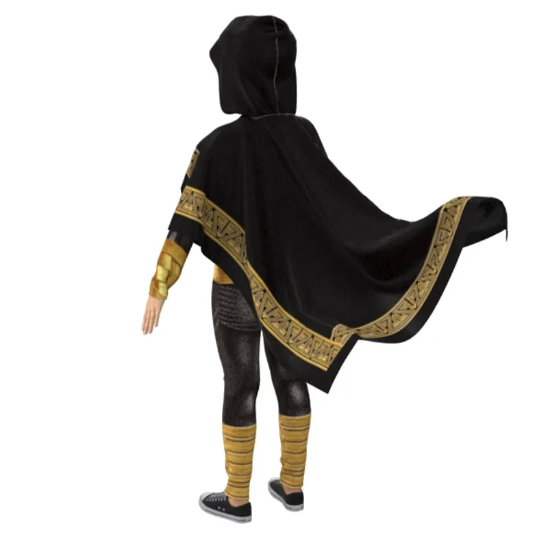 Black Adam Cosplay Anime Villain Halloween Costume For Kid Cloak Zentai Suit Adam Jumpsuit Party Dress Disguise Masquerade