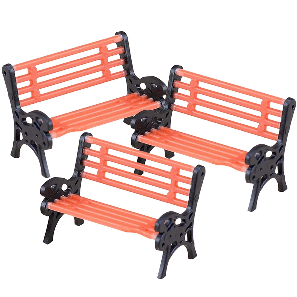 3 Pcs Miniature Bench Furniture Toy House Model Armchair Decor Lasting Plastic Home Mini Landscaping Scene Realistic Kids