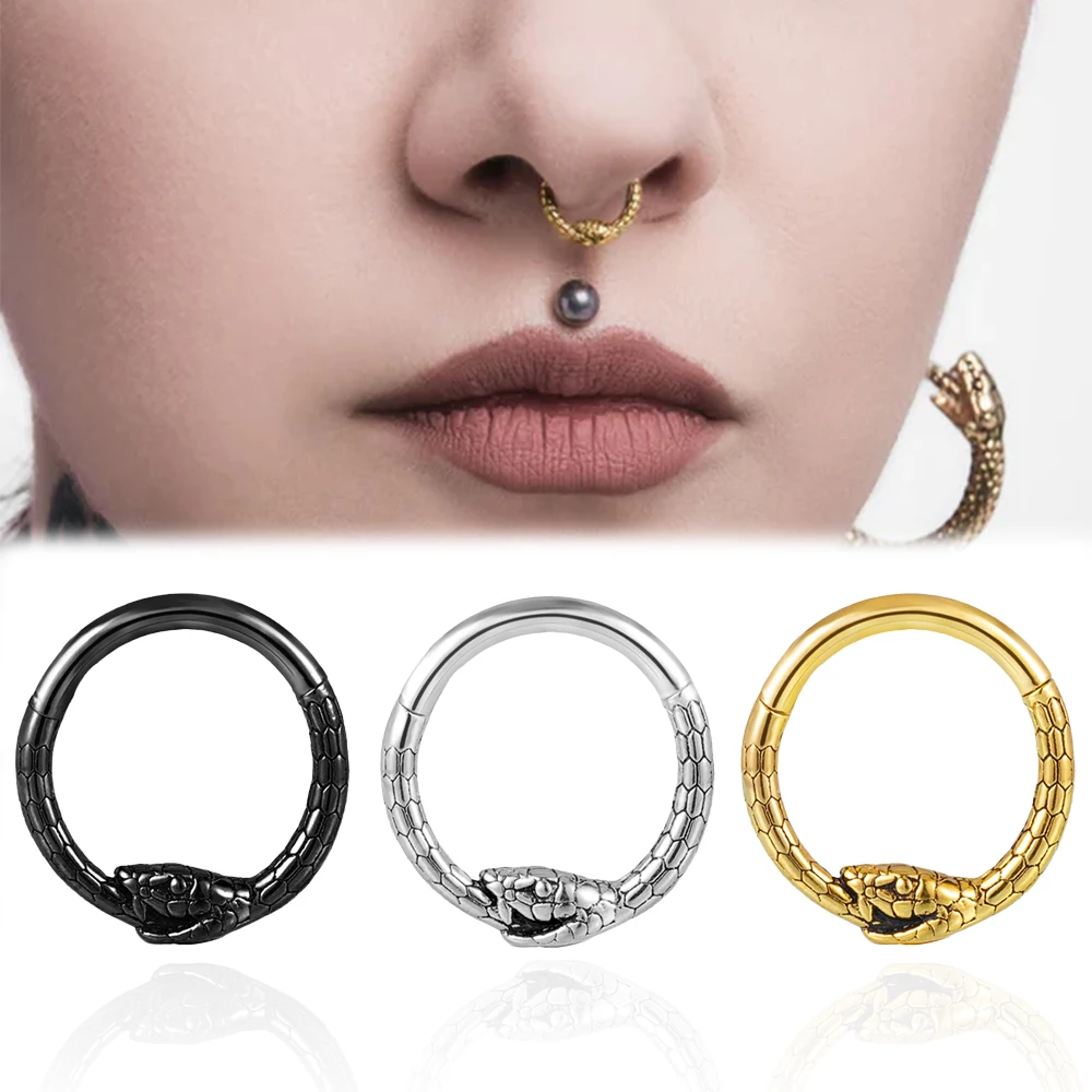 Vanku 1PCS 8mm Surgical Stainless Steel Snakes Nose Studs Hinged Septum Earrings Cartilage Tragus Helix Piercing Women Jewelry