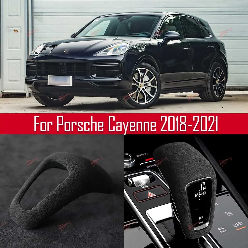 

Black Gear Shifter Knob Frame Sticker Cover Interior Head Trim Suede For Porsche Cayenne 2018-2021