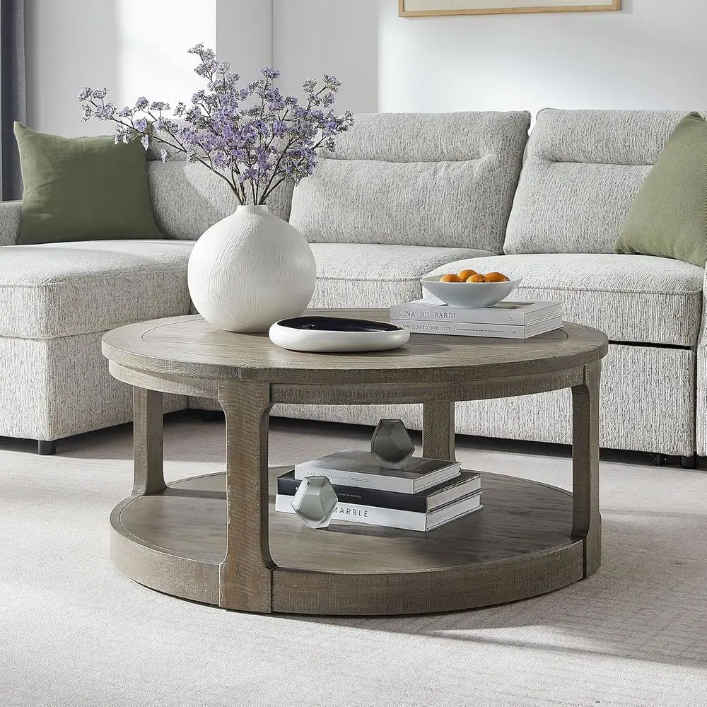 

Круглый кофейный столик светло-коричневого цвета на колесиках с местом для хранения для гостиной или спальни