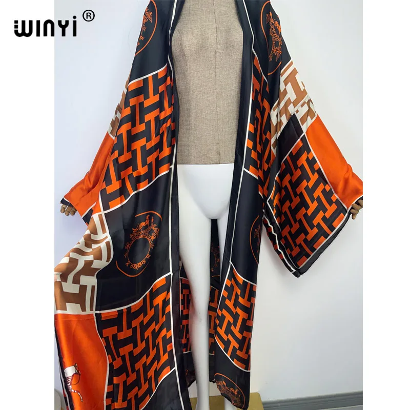 2022 WINYI new africa Boho Printed Long Kimono holiday Dress Bikini Wrap Cover-ups Women Summer Clothes Beach Wear maxi kaftan