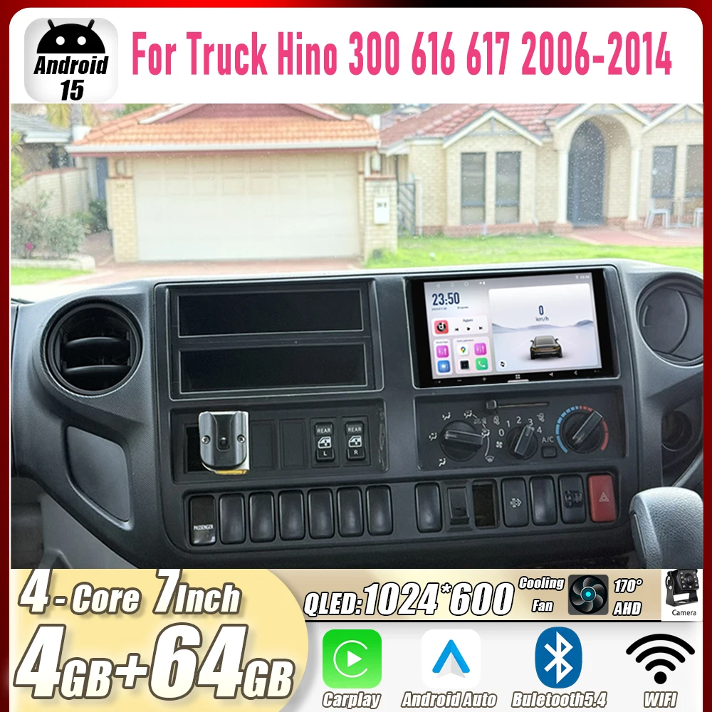 Radio Estéreo para Auto de 7 Pulgadas para Camioneta Hino 300 616 617 2006-2014, CarPlay Android15, Unidad Principal para Auto, GPS, 4G+WIFI, Reproductor Multimedia con Navegación