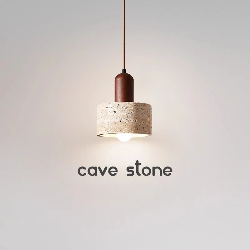 

Wabi Sabi Travertine LED Pendant Light Droplight Dining Desk Kitchen Island Bedside Yellow Marble Stone Restaurant Pendant Lamp