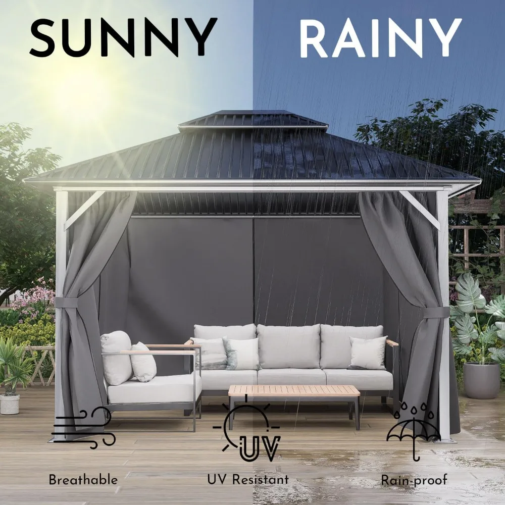 Universal substituição Cortina Gazebo, 4-Panel Sidewalls, Pátio Gazebo Privacidade Cortinas, Double Zipper, 12 'x 14'