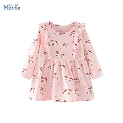 Little maven 2024 Baby Girls Autumn Clothes Dress Cotton Animal Dogs for Kids Toddler Infant Girls Dress Children's Clothing