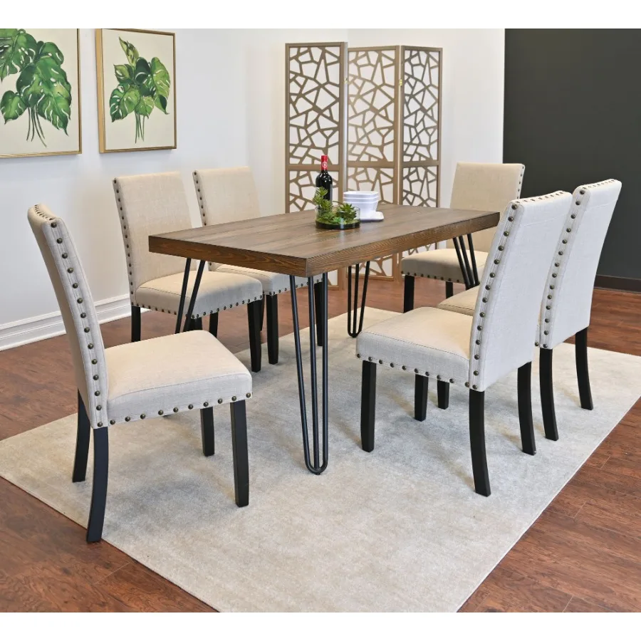

Amisos 7Piece Dining Set Hairpin Dining Table with 6 Chairs 3 Color Options