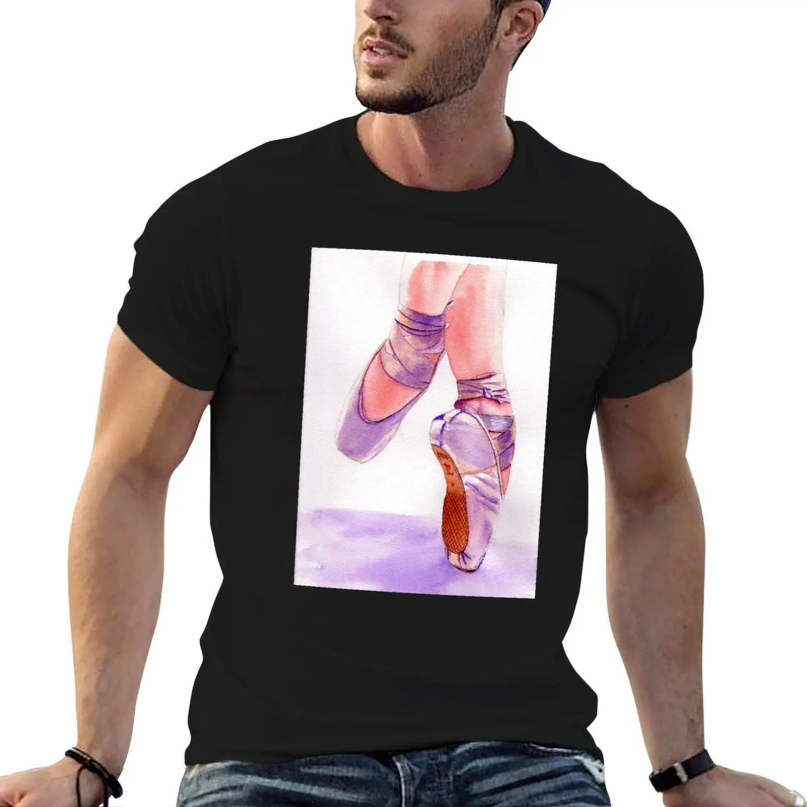 Ballet Pointe Shoes Watercolor Painting T-Shirt Running Gym Short Sleeve Sports Tee