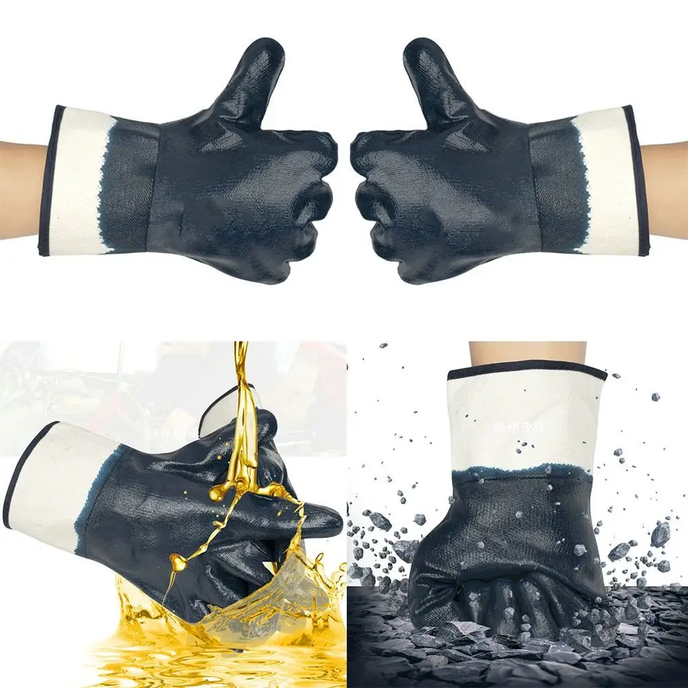 Blue Working Glove Soldering Accessory Nitrile Canvas Thicken Gauntlets Industrial Protection Anti-Heat Dipped Rubber Gloves